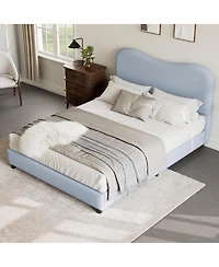 gaomon Boucle Bed Frame with Upholstered Headboard, Soft Low Profile Sturdy Platform Rounded Corners Design