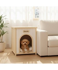 6thdruple Indoor Cream White Wood Pet House with Flat Roof