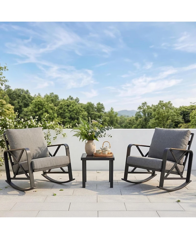 Tribesigns Outdoor Rocking Chair with Cushions, Patio Steel Frame and Olefin Fabric Seat