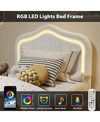 Homfan Upholstered Bed Frame with Storage Drawer and Led Headboard, Wood Slats