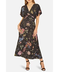 Yumi Women's Short Sleeve V-Neck Ruched Midi Dress