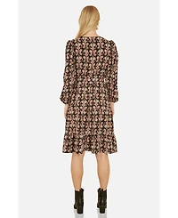 Yumi Women's Ikat Long Sleeve Skater Midi Dress