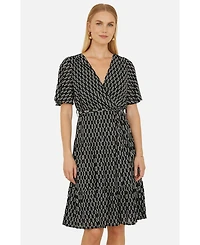 Yumi Women's Short Sleeve Tie Waist Midi Skater Dress