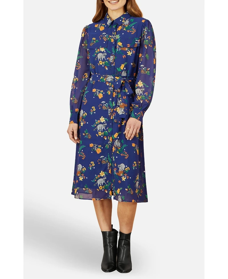 Yumi Women's Raccoon Print Shirt Midi Dress