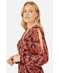 Yumi Women's Rose Print Dipped Hemline Midi Dress