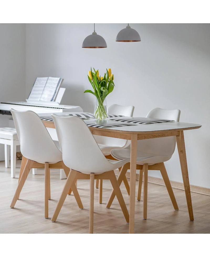 Gouun Mid-Century Modern Dining Chairs Set of 4 with Pu Cushion and Beech Wood Legs, 21.5x19x33 in