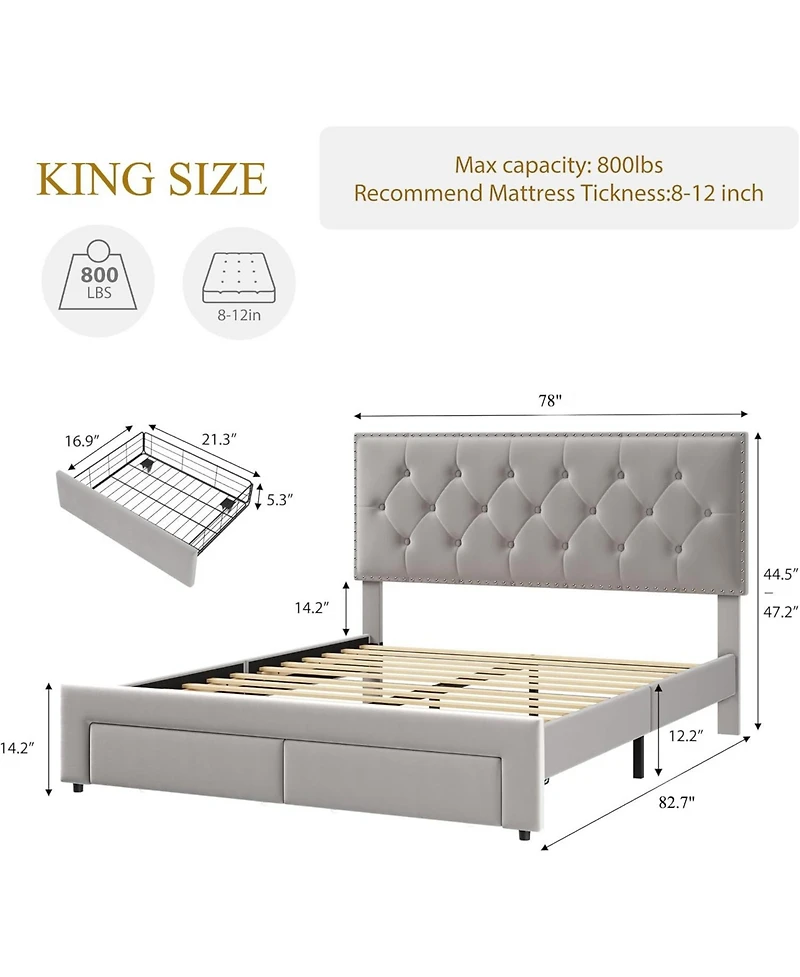 Homfan Upholstered Bed Frame with 2 Storage Drawers