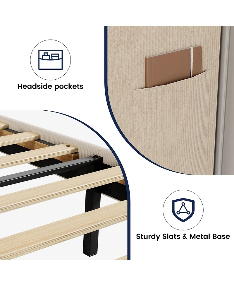 Homfan elvet Upholstered Bed Frame with Wingback Headboard