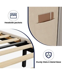 Homfan elvet Upholstered Bed Frame with Wingback Headboard