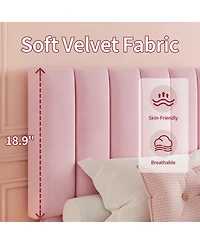 homfan Upholstered Platform Bed Frame with Adjustable Height Vertical Channel Tufted Headboard, No Box Spring Needed/Easy Assembly