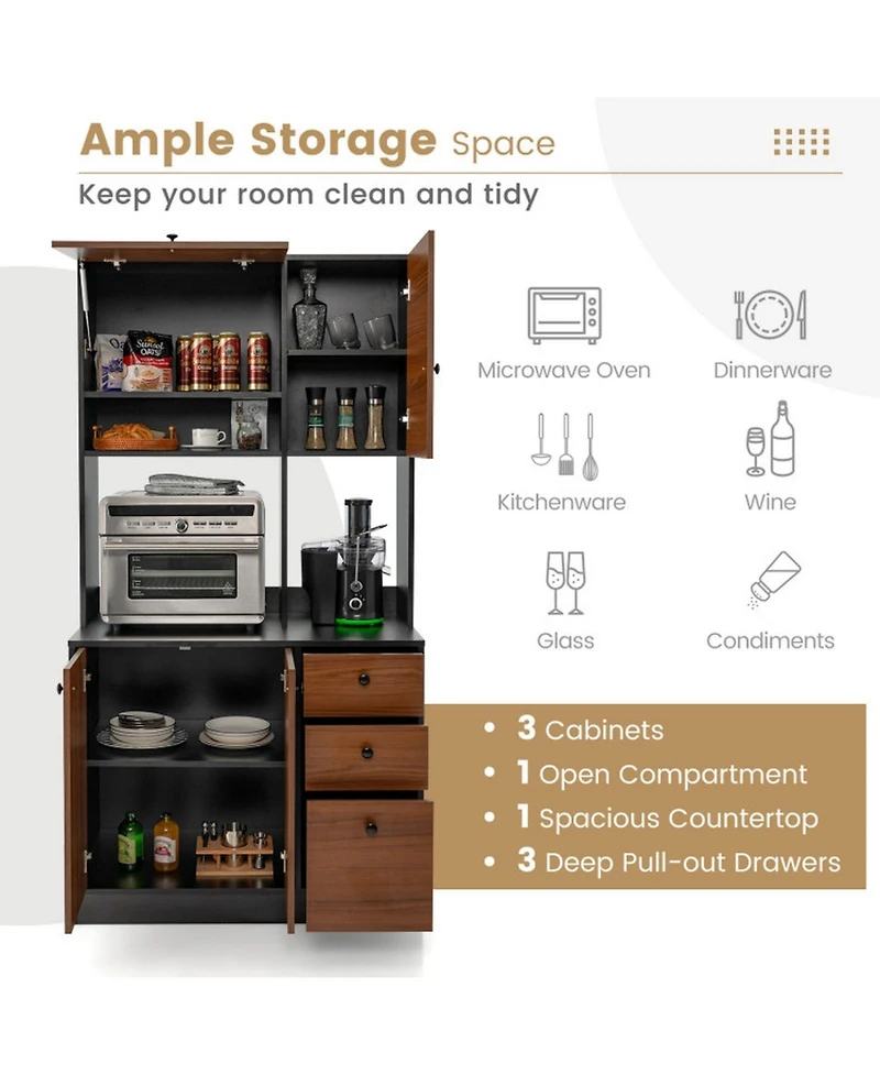 Gouun Tall Kitchen Pantry Storage Cabinet with 3 Drawers and Adjustable Shelves