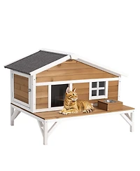 6thdruple Outdoor Insulated Cat House, Waterproof Wooden Shelte with Foam Walls and Platform