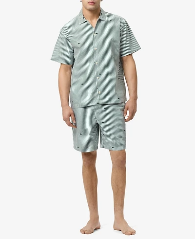 Lacoste Men's Striped Short-Sleeve Shirt and Pajama Shorts, 2-Piece Set