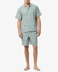 Lacoste Men's Striped Short-Sleeve Shirt and Pajama Shorts, 2-Piece Set