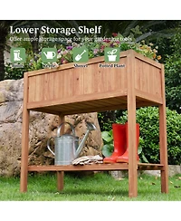 Gymax Wooden Raised Garden Bed w/ Legs Liner Storage Shelf Large Planter Box for Herb