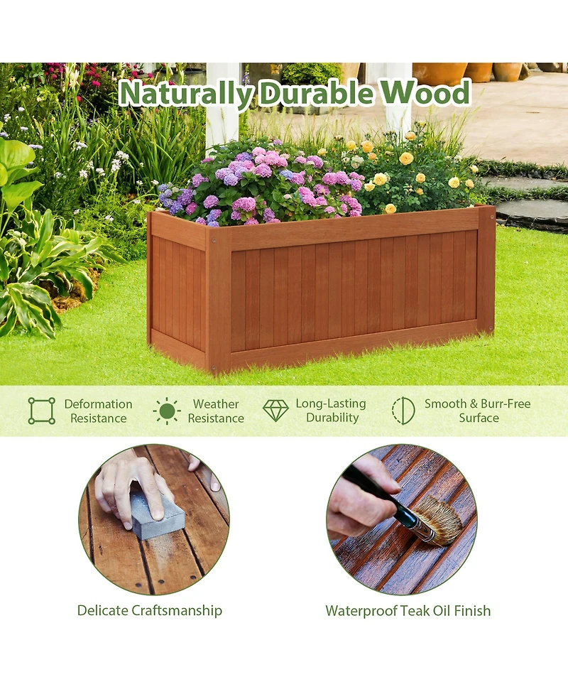Gymax Wood Outdoor Planter Box w/ Seat 2-in-1 Wooden Raised Garden Bed and Bench