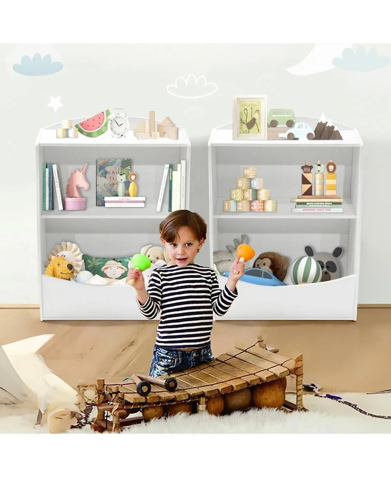 gaomon 2-Tier Wooden Kids Bookshelf and Toy Storage Organizer, Curved Design Children Bookcase with Cubbies