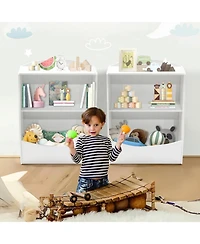 gaomon 2-Tier Wooden Kids Bookshelf and Toy Storage Organizer, Curved Design Children Bookcase with Cubbies