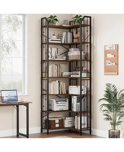 gaomon Tall 7-Tier Industrial L-Shaped Corner Bookshelf