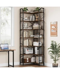 gaomon Tall 7-Tier Industrial L-Shaped Corner Bookshelf