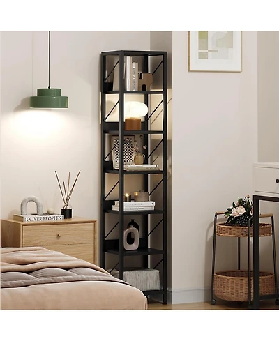 gaomon Narrow 6-Tier Tall Skinny Bookshelf with Metal Frame, Rustic Industrial Corner Storage Rack