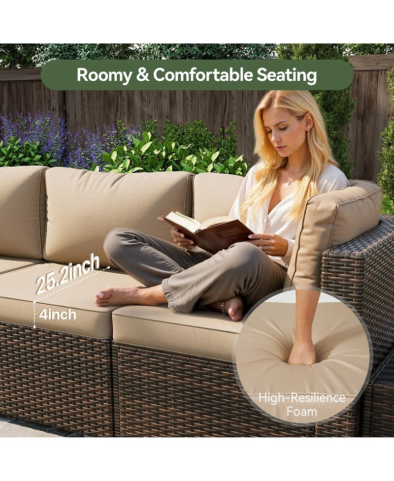 Aoxun 12 Piece Outdoor Wicker Patio Conversation Set with 44 Propane Fire Pit Table and Cushions