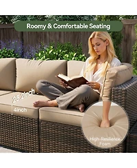 Aoxun 12 Piece Outdoor Wicker Patio Conversation Set with 44 Propane Fire Pit Table and Cushions