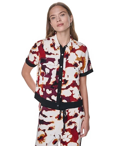 Dkny Women's Printed Short-Sleeve Camp Shirt