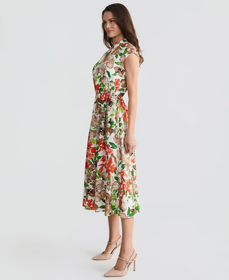 Kasper Women's Cap-Sleeve Drawstring Midi Dress