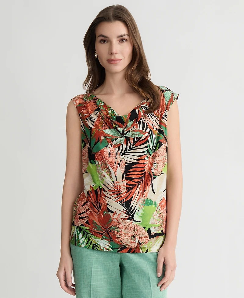 Kasper Women's Printed Sleeveless Cowl-Neck Top