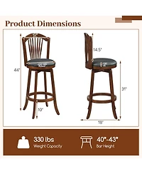 Slickblue Set of 2 Swivel Bar Stools with Back Support, Wooden Frame Seating for Kitchen Island