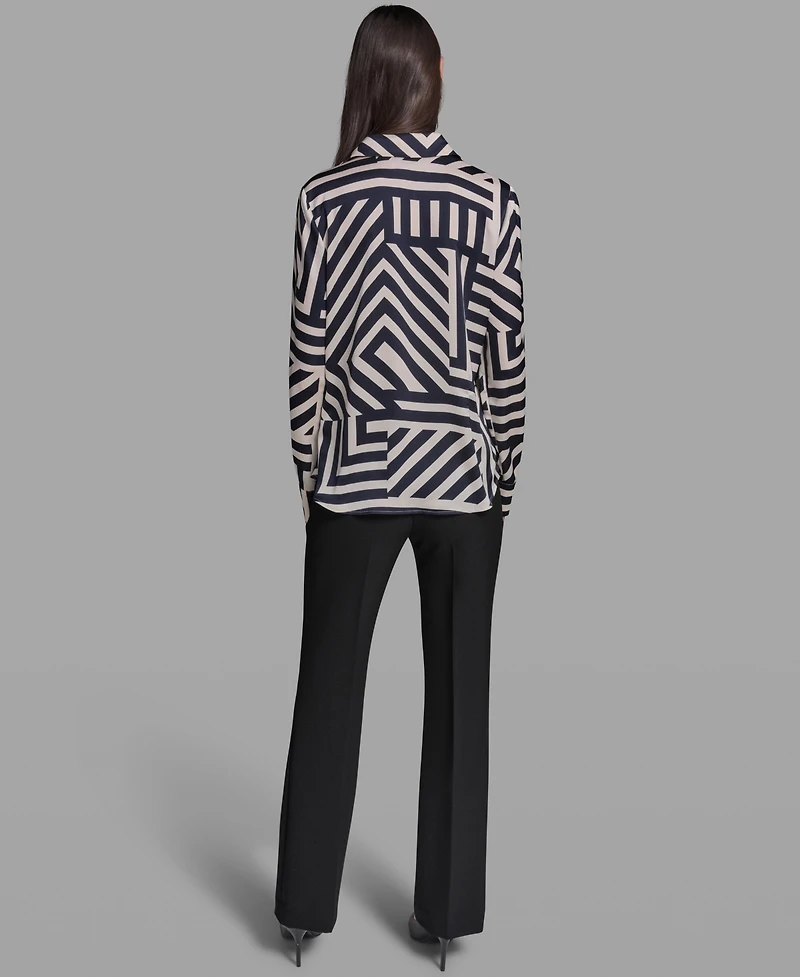 Karl Lagerfeld Paris Women's Collared Long-Sleeve Top