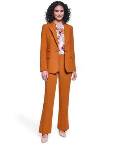 Karl Lagerfeld Paris Womens Notch Lapel Woven Blazer Sleeveless Printed Tie Neck Blouse Full Length Mid Rise Flare Pants