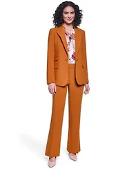 Karl Lagerfeld Paris Womens Notch Lapel Woven Blazer Sleeveless Printed Tie Neck Blouse Full Length Mid Rise Flare Pants