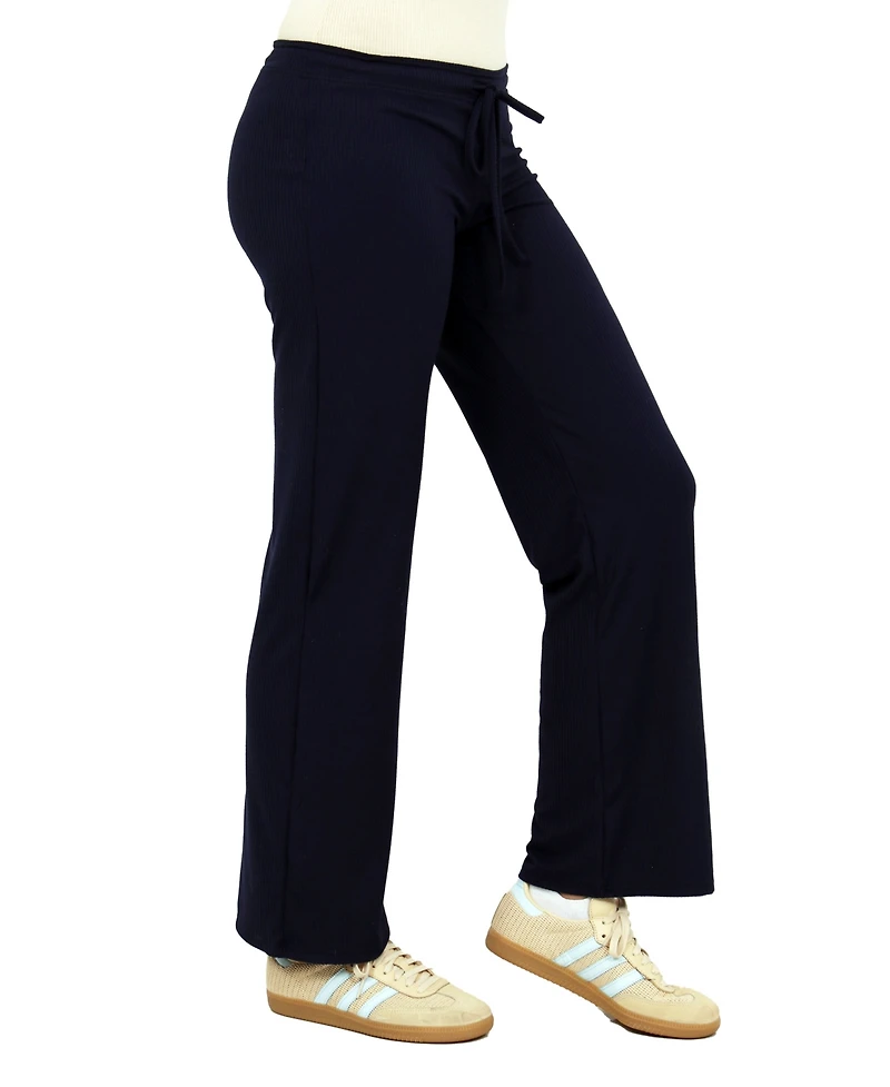 24seven Comfort Apparel Women's Ribbed Knit Wide-Leg Lounge Pants