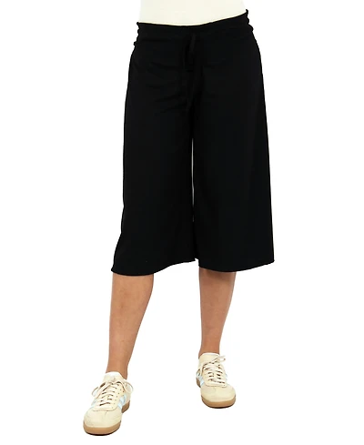 24seven Comfort Apparel Women's Ribbed Knit Drawstring Flared Capri Pants