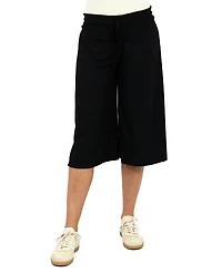 24seven Comfort Apparel Women's Ribbed Knit Drawstring Flared Capri Pants
