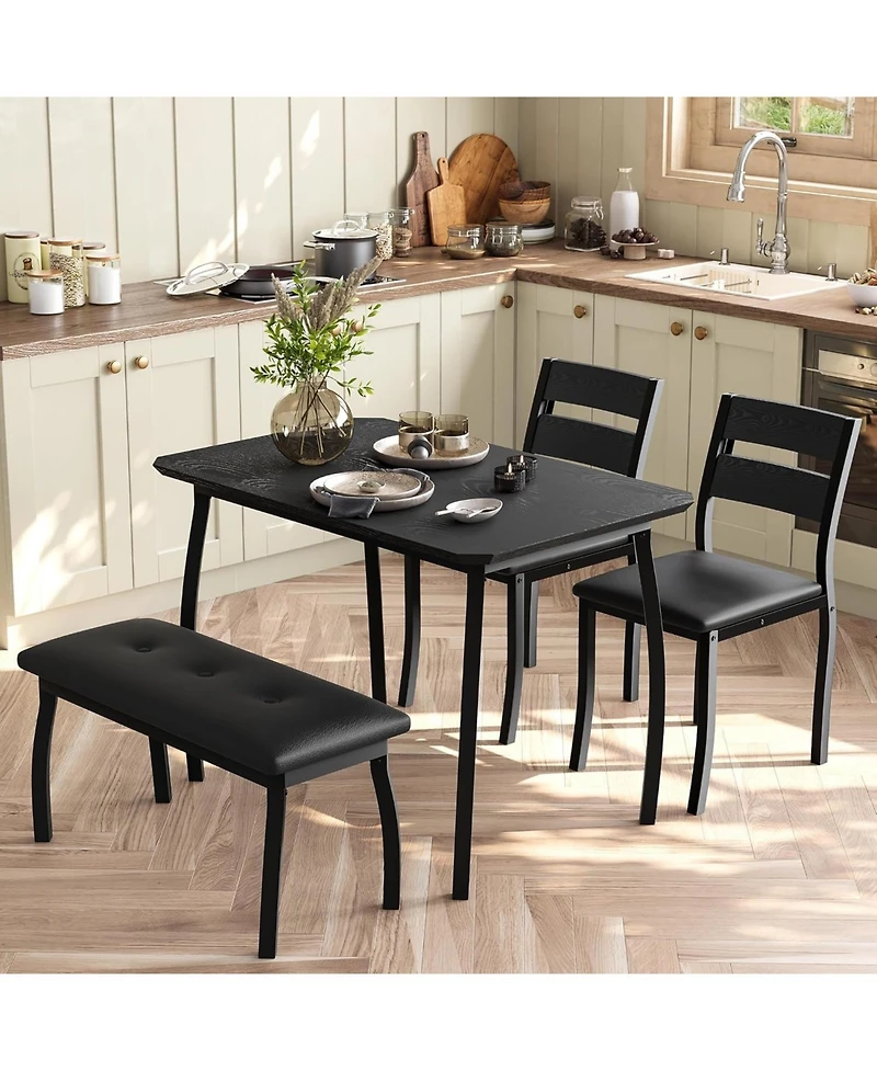 gaomon 4-Piece Farmhouse Dining Set with 2 Chairs and Bench for Small Spaces