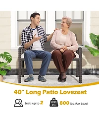 Sugift Wicker 2-Seat Bench with Soft Seat Cushion and Metal Frame