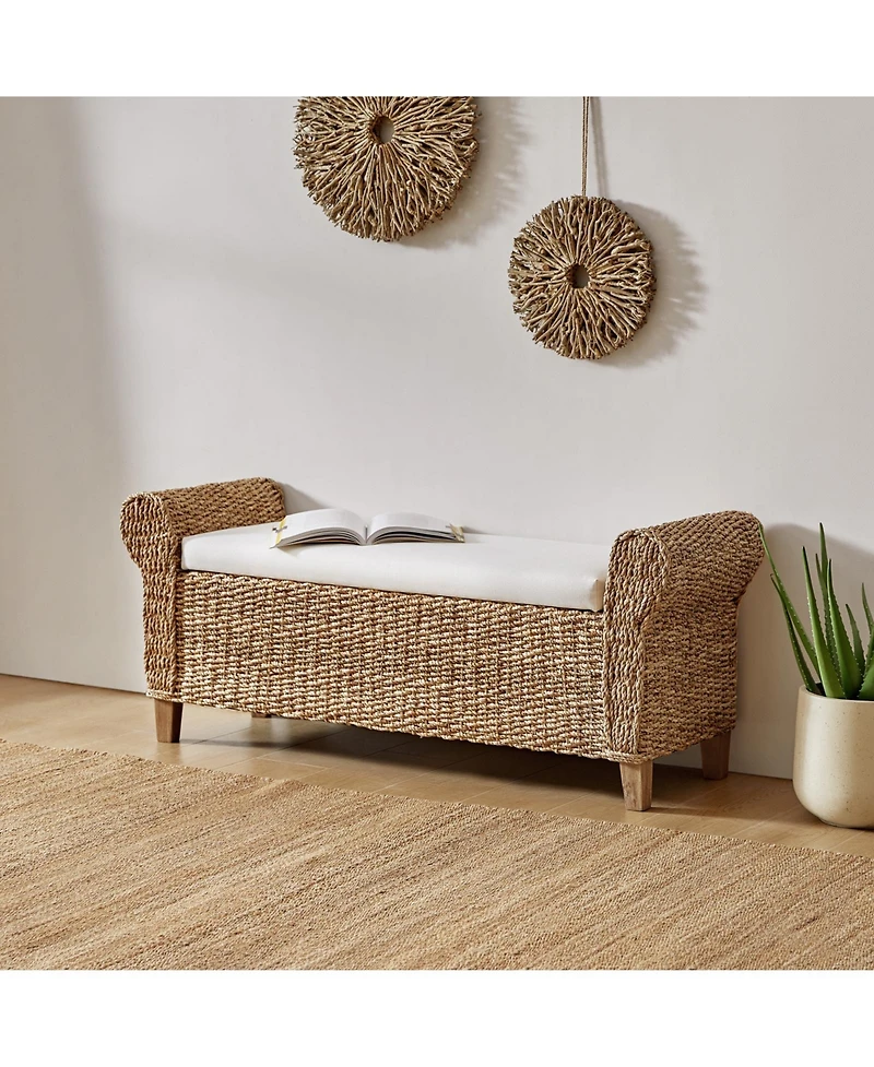 Hulala Home Anesty Upholstered Flip Top Storage Bench with Solid Wood Legs and Segmented Pockets
