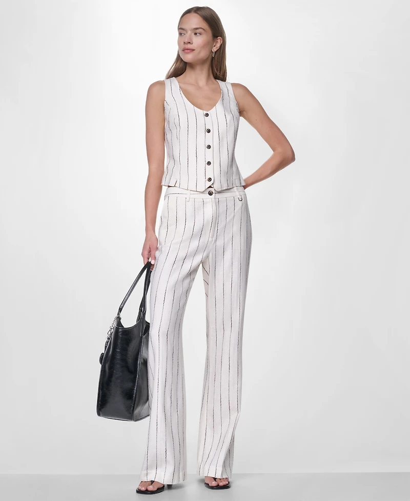 Dkny Women's Heavy Topstitch Striped V-Neck Vest
