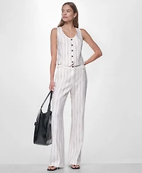 Dkny Women's Heavy Topstitch Striped V-Neck Vest