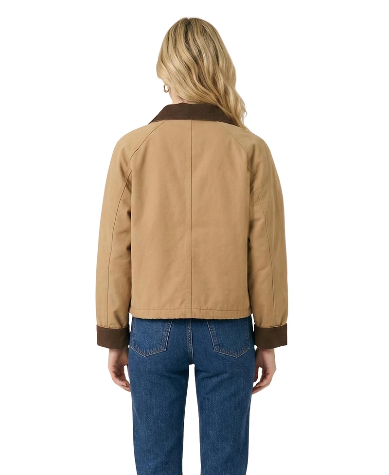 Modenaire Women's Cropped Utility Contrast Collar Jacket