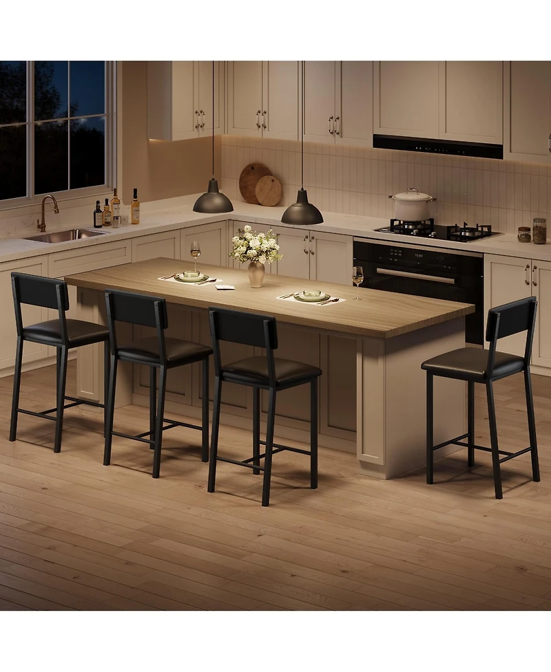 gaomon Set of 4 Leather Bar Stools with Backrest, Footrest and Cushion