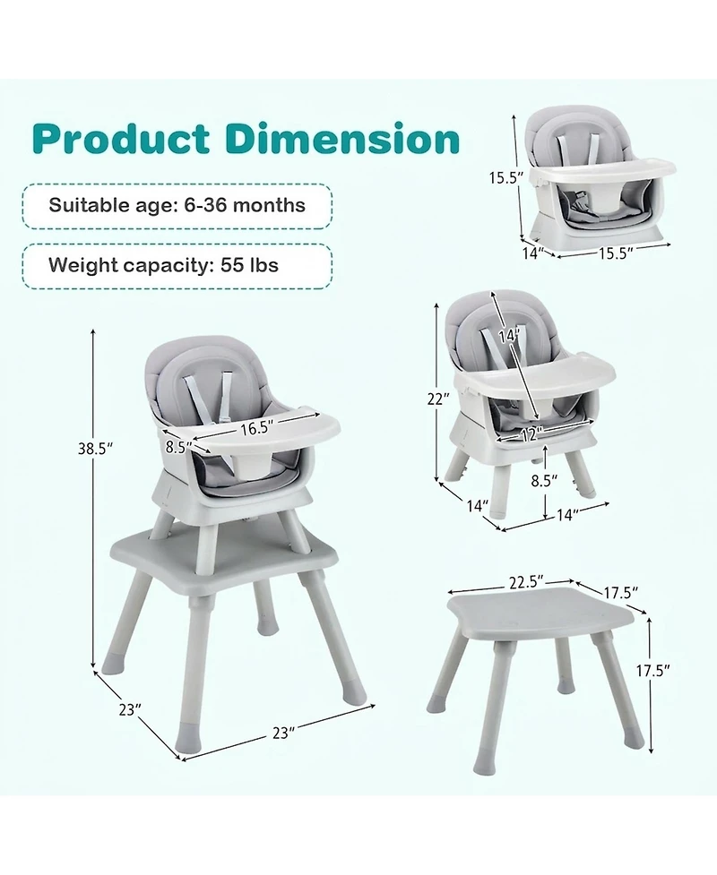 Gouun Baby 8-in-1 Convertible High Chair with Removable Tray
