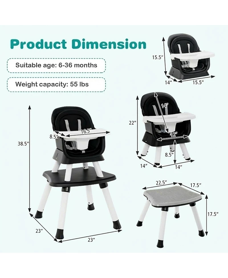Gouun Baby Convertible 8-in-1 Baby Feeding Chair with Dual-Side Tabletop and Booster Seat