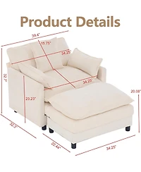 Rainsken Oversized Armchair with Ottoman, 39.4" Modern Accent Chair, Chenille Upholstered Reading 350 lbs Capacity for Living Room