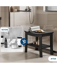 homfan Hdpe Waterproof Shower Bench with Storage Shelf - 20.6" Stable Non-Slip Bathroom Seat - 400lbs Weight Capacity - Comfortable and Safe Stool