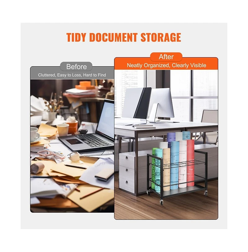 Sugift 20-Slot Mobile Blueprint Storage Rack with Locking Wheels for Architectural Plans and Poster Rolls