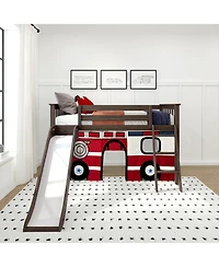 Max & Lily Low Loft With Easy Slide and Firetruck Curtain